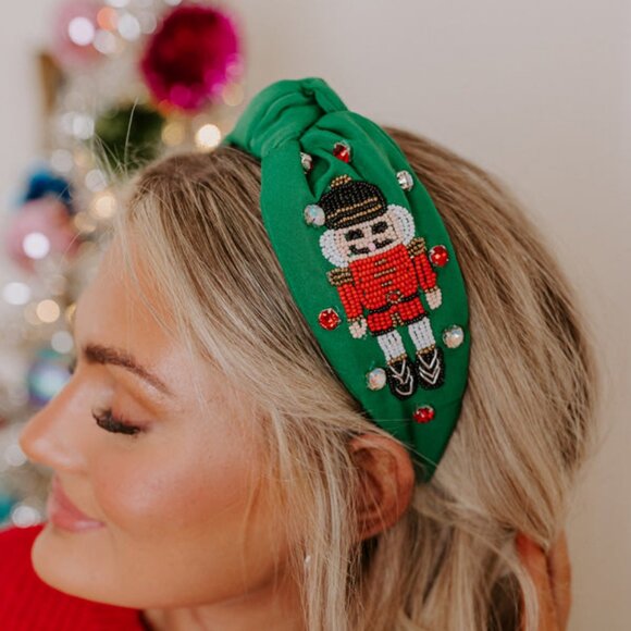 Christmas Nutcracker Theme Beaded Rhinestone Headband & Earrings GIFT SET NEW - Picture 4 of 6